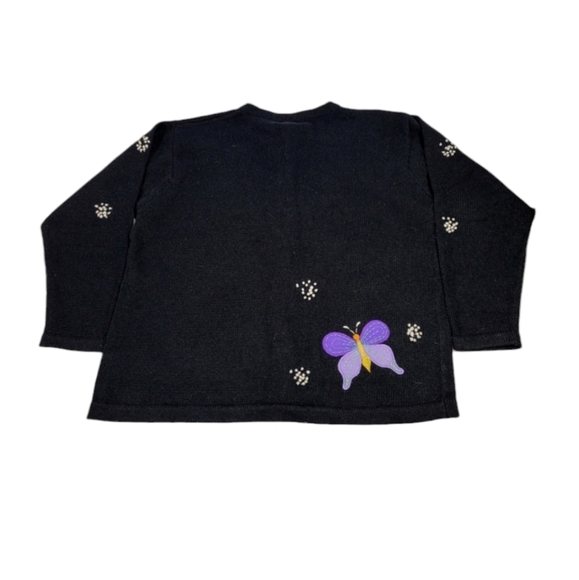 Vintage Quacker Factory Black Beaded Sequin Bumble Bee Cardigan Sweater Large - Picture 4 of 13